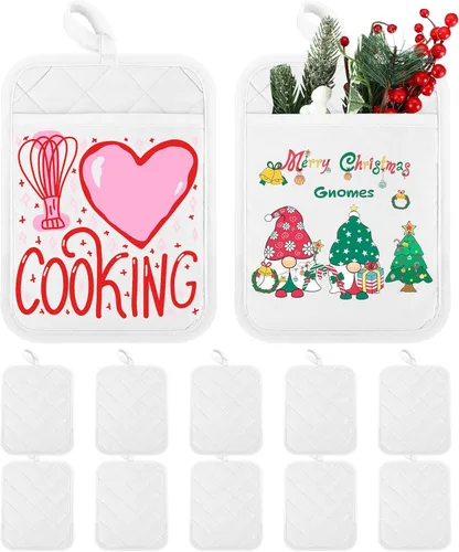 Miniatura 11 de Hoolerry 20 Piezas Agarraderas para Ollas con Bolsillo Sublimación 7x9'' Algodón Agarraderas para Ollas de Horno a Granel con Lazos Colgantes Rojo