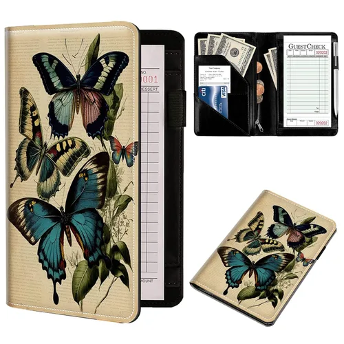 Miniatura 46 de Organizador de libros de servidor, libros de servidor estéticos de mariposa para camarera, organizador de libro de camarero de piel sintética