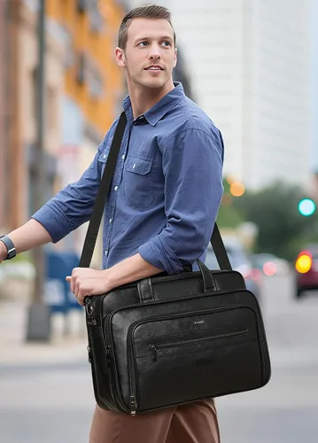 Miniatura 3 de Bolso de Mensajero de Cuero Shrrie para Hombres y Mujeres de 17 Pulgadas, Bolso para Laptop de Gran Capacidad Resistente al Agua, Bolso de Hombro