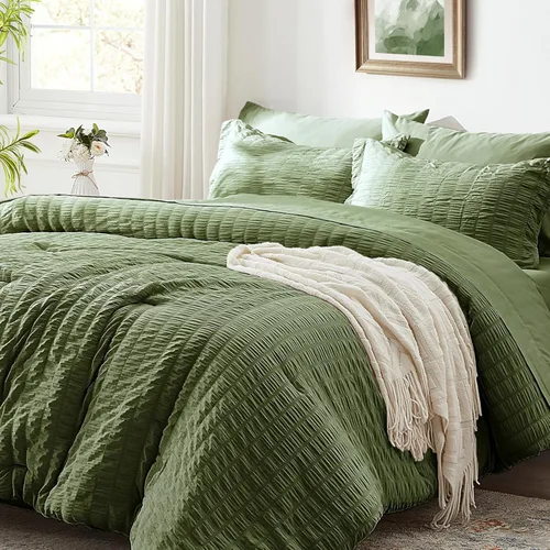 Miniatura 16 de Zzlpp Juego de edredón Queen de 7 piezas, ropa de cama de seersucker naranja quemado en una bolsa con sábanas, juegos de ropa de cama ligeros con 1