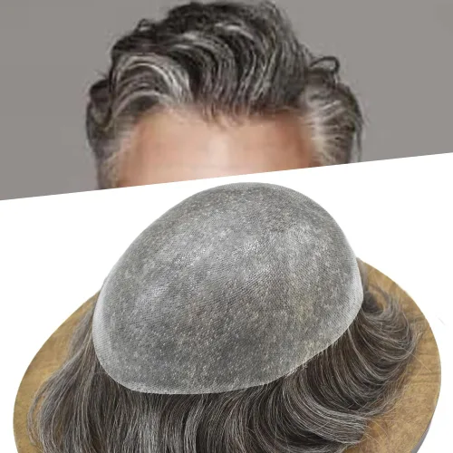 Miniatura 51 de Hair Nature - Tupé para hombres, sistema de repuesto de piezas de cabello humano, unidades de pelo negro con bucle en V de piel fina, 100% cabello