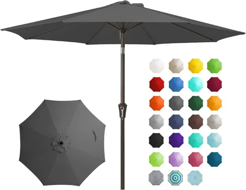 Miniatura 18 de JEAREY Sombrilla de mesa de patio al aire libre de 9 pies con botón de inclinación y manivela, sombrilla de mercado, 8 varillas resistentes, Verde