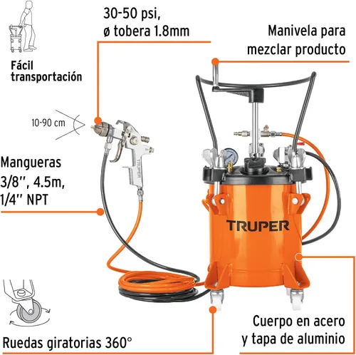 Miniatura 2 de Manguera del tanque de pintura y pistola 10 litros