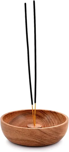 Miniatura 4 de Samhita Soporte redondo de madera de acacia, quemador de incienso, para cenizas y adorno de aromaterapia para decoración del hogar