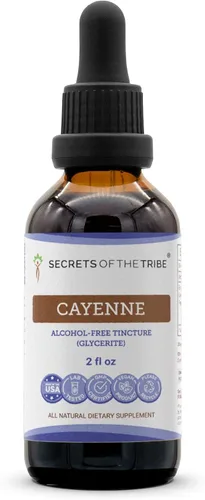 Secrets of the Tribe Tintura de Cayena Extracto sin alcohol, gotas de hierbas de alta potencia, tintura hecha de cayena Capsicum annuum efecto