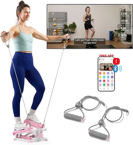 Sunny Health & Fitness Mini Steppers for Exercise at Home, Stair Step Workout Machine with Resistance Bands, Full Body Cardio Equipment, Optional
