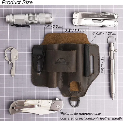 Miniatura 5 de Topstache Funda multiherramienta de cuero, organizador de cinturón EDC para el trabajo y uso diario, funda Leatherman, organizador de bolsillo EDC