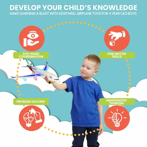 Miniatura 4 de Avión eléctrico Bump and Go Bou A380, para niños, acción divertida, gran modelo plano con luces y sonidos atractivos, cambia la dirección