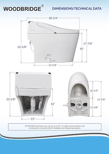 Miniatura 7 de WOODBRIDGE B0960S - Inodoro de descarga automática, apertura y cierre automáticos, inodoro de descarga única de 1.28 GPF con asiento inteligente