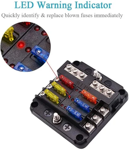 Miniatura 3 de WUPP Bloque de fusibles de 12 voltios, panel de fusibles impermeable para barco con indicador de advertencia LED, cubierta a prueba de humedad, 6