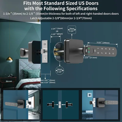 Miniatura 4 de Foxgard - Cerradura inteligente de huellas dactilares, cerradura biométrica, perilla de puerta electrónica con teclado, perilla de puerta Negro