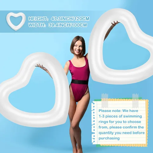 Miniatura 2 de Junkin Flotador inflable de 47.3 x 39.4 pulgadas para piscina con forma de corazón blanco para despedida de soltera, flotador inflable para novia
