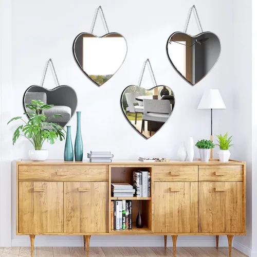 Miniatura 6 de QMDECOR Espejo en forma de corazón con cadena de hierro para decoración de pared de 12 x 12 pulgadas, paquete de 2 unidades para colgar en la pared