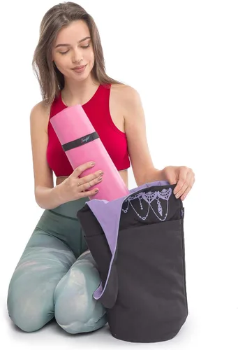Miniatura 9 de Bolsa para esterilla de yoga: bolsa de yoga versátil con correas para alfombrilla y bolsillos de almacenamiento, sostiene esterillas de yoga y Negro