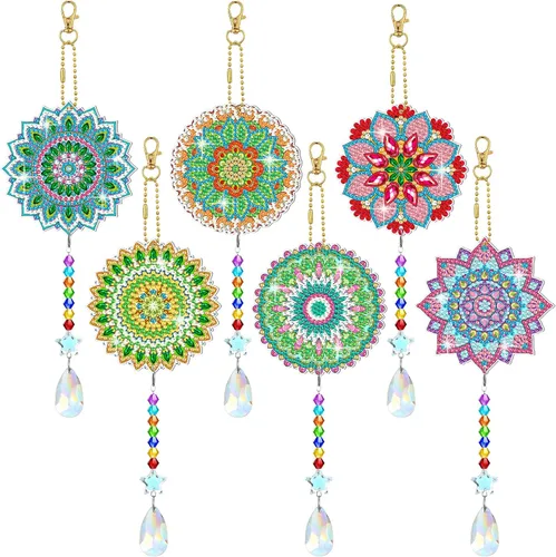 Tradder 6 piezas de mandala de diamantes de arte de diamante, pintura de diamante, campanillas de viento, pintura de diamantes de imitación, adorno