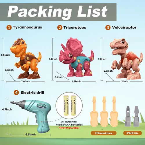 Miniatura 7 de Laradola Juguetes de dinosaurio para niños de 3, 4, 5, 6, 7, 8 años, niños y niñas, juguetes de construcción STEM desarmables con taladro eléctrico
