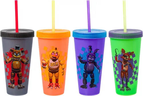 Miniatura 2 de Silver Buffalo Five Nights at Freddy's - Paquete de 4 vasos de plástico que cambian de color con Freddy Fazbear, Bonnie, Chica y Foxy, 24 onzas