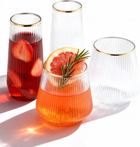 Miniatura 9 de BESTSTAR Paquete de 48 vasos desechables de plástico con nervaduras estilo origami - 24 flautas de champán sin pie de 9 onzas y 24 vasos de 12
