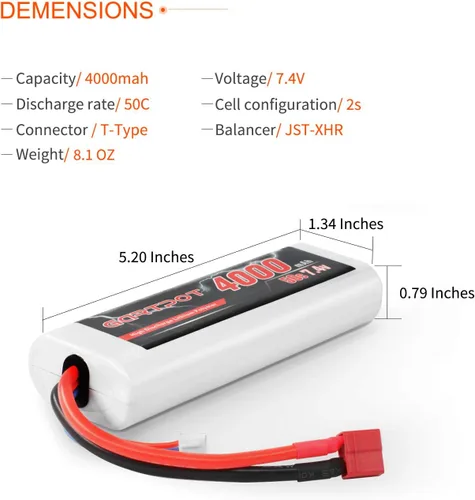 Miniatura 2 de 2S 4000mAh 7.4V 50C RC LiPo Batería Hardcase con T Plug para Tamiya TT01 TT02 RC Vehículos Camión Losi Slash Buggy Racing Hobby (paquete de 2)