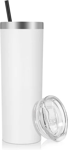 Miniatura 11 de VEGOND - Vaso delgado de acero inoxidable de 20 oz con aislamiento al vacío con tapa y pajita, taza de café de doble pared, taza de viaje