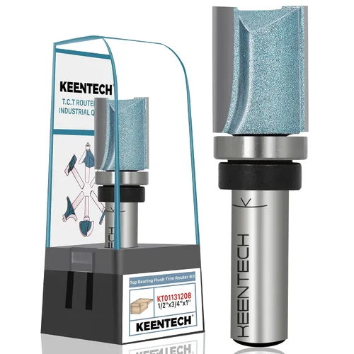 Miniatura 20 de KEENTECH Brocas de enrutador de 1/2 pulgada, broca de enrutador de ajuste empotrado, broca de patrón con punta de carburo de rodamiento superior