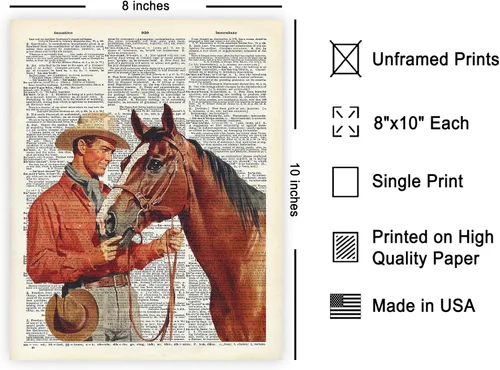 Miniatura 2 de Poster Master Póster de diccionario – Estampado retro de vaquero y caballo – Obra de arte del salvaje oeste – Diseño occidental – Arte moderno