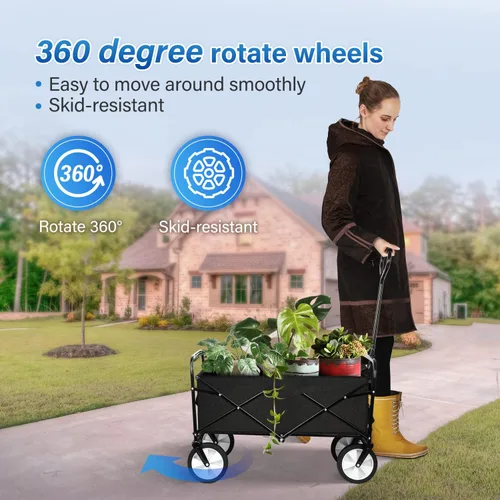 Miniatura 4 de YSSOA Carrito de Jardín Plegable, Rodante y Colapsible, Carrito de Utilidad para Campamento al Aire Libre con Ruedas Giratorias de 360 Grados