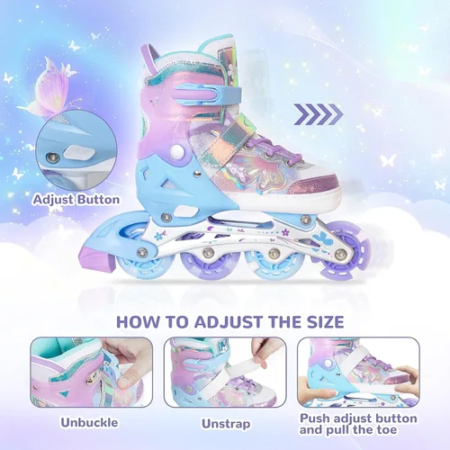 Miniatura 5 de Nattork Patines en Línea para Niñas y Niños, 4 Tallas Ajustables Patines Butterfly Blades con Todas las Ruedas Iluminadas - Regalo de Cumpleaños