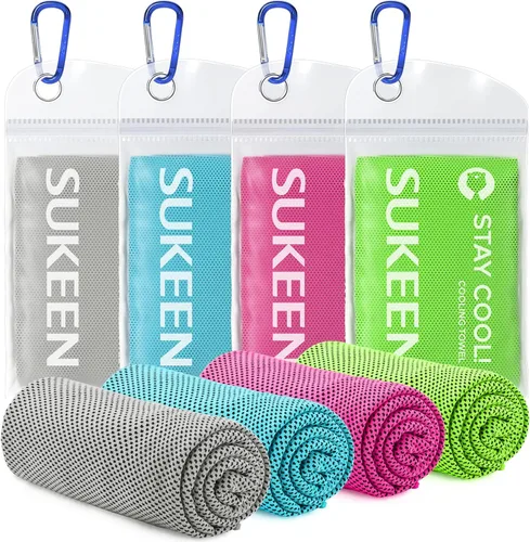 Sukeen Paquete de 4 toallas de enfriamiento (40 x 12 pulgadas), toalla de hielo, toalla suave y transpirable, toalla de microfibra para yoga,