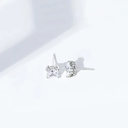 Miniatura 6 de Tienda Collection Plated Sterling Silver Stud Earrings set with Princess Brilliant Cut Infinite Elements Cubic Zirconia