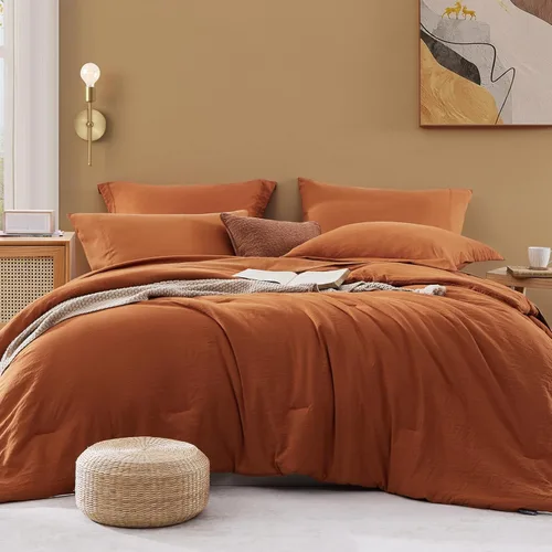 WRENSONGE - Juego de edredón King de 7 piezas, cama en una bolsa suave color naranja quemado, sábana bajera, sábana encimera, 2 fundas decorativas y