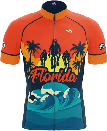 Camiseta de ciclismo para hombre, diseño de Florida State con color naranja y azul, manga corta, con bolsillos, Multicolorido