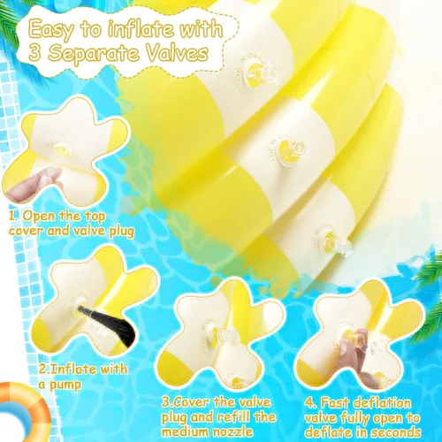 Miniatura 5 de VioraWhite Paquete de 4 piscinas inflables para niños pequeños de 48 x 10 pulgadas, color amarillo, piscina pequeña de 3 anillos redondos