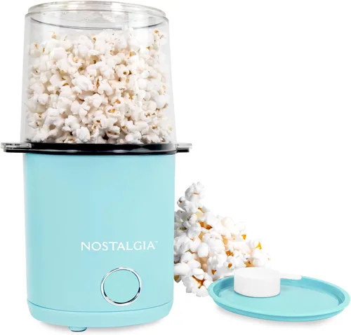 Nostalgia - Máquina de palomitas de maíz con aire caliente de 8 tazas y tazón - Tazón y tapa 2 en 1, taza medidora de 2 oz - Palomitas de maíz sin
