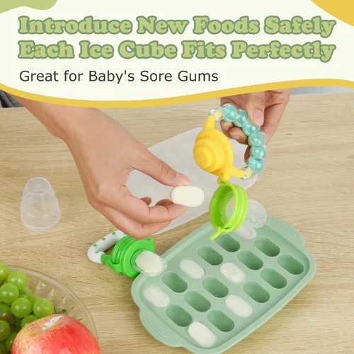 Miniatura 4 de Alimentador de frutas y moldes para paletas de leche materna para bebés, recipientes de almacenamiento de bandeja de congelación de alimentos