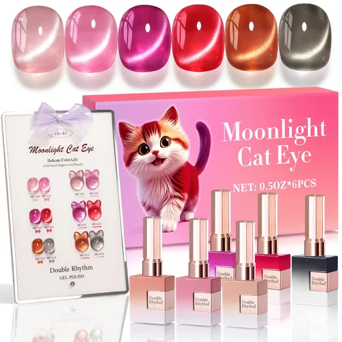 Miniatura 18 de Double Rhythm - Juego de esmalte de uñas de gel ojo de gato de 6 unidades, mismo color, misma botella, 14.8 ml, brillo con glitter, con imán