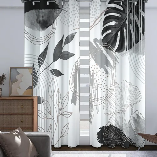 Miniatura 43 de Cortinas opacas negras y doradas, cortinas modernas de mediados de siglo para dormitorio, sala de estar, 63 pulgadas de largo, juego de 2 paneles