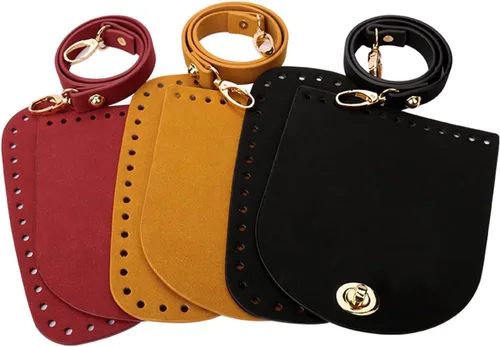 Miniatura 2 de Juego de 3 piezas para hacer bolsas de bricolaje, parte inferior de bolsa, correa de bolsa y cubierta de solapa para bolsa, de piel sintética Caqui