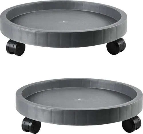 Miniatura 8 de Paquete de 2 platillos rodantes para macetas de 9.8 pulgadas con ruedas, soporte con ruedas resistente para plantas en maceta, bandeja redonda tipo