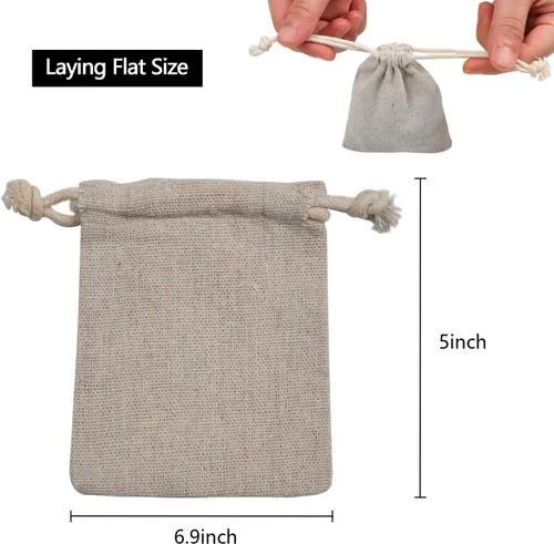 Miniatura 5 de calary 50pcs 5x6.9 pulgadas doble lona cordón bolsa de algodón bolsa de regalo bolsitas muselina bolsa de té reutilizable 50 PZAS