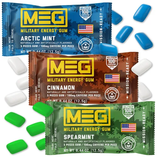Miniatura 8 de MEG - Goma de mascar de energía militar 100 mg de cafeína por pieza + aumenta la energía + aumenta el rendimiento físico + paquete de 8