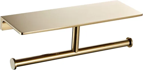 Miniatura 12 de Soporte de papel higiénico de doble rollo con estante de latón macizo y dispensador de pañuelos de estilo hotelero superior, almacenamiento