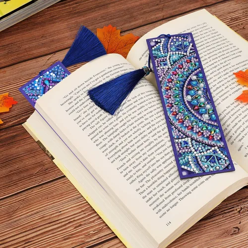 Miniatura 6 de Marcapáginas de pintura de diamante con mandala 5D para bricolaje, pintura por números para regalo de cumpleaños de graduación, borla de diamante