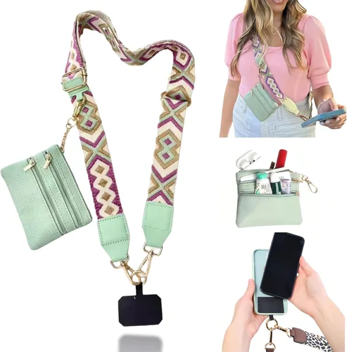 Miniatura 14 de Soporte cruzado para teléfono para mujer, nueva correa de teléfono con bolsa con cremallera, correa cruzada ajustable Negro