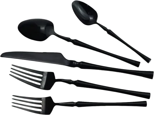 Miniatura 4 de Juego de cubiertos negros de 5 piezas de acero inoxidable 18/10 para 1, acabado espejo, ideal para bodas, festivales, fiestas, cocina en casa, apto
