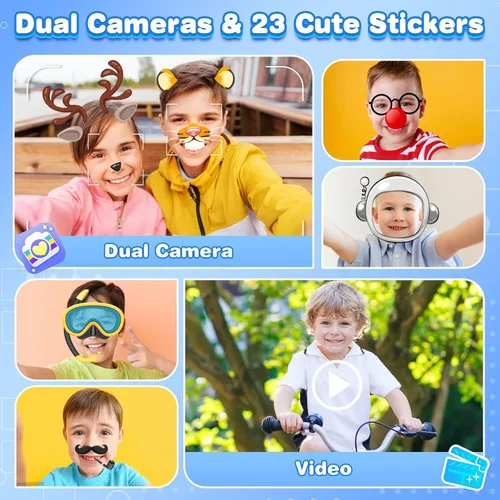 Miniatura 3 de Relojes de teléfono para niños y juguetes para niños de 3 a 8 años, teléfono de juguete con cámara doble, reproductor de música MP3, juegos, Azul