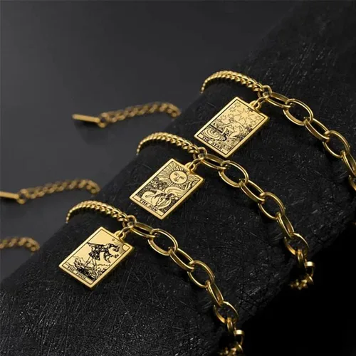 Miniatura 3 de ZKXXJ Tarot Card Pulsera para hombres y mujeres, acero inoxidable Tarot Card Rider Waite colgante pulsera celta astrología adivinación magia amuleto