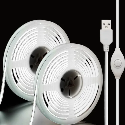 Miniatura 9 de Tira de luces LED de 5V USB, tira de luz COB de 1 m blanca, tira de luz LED corta, tira de luz LED brillante flexible de 5V para debajo del Blanco