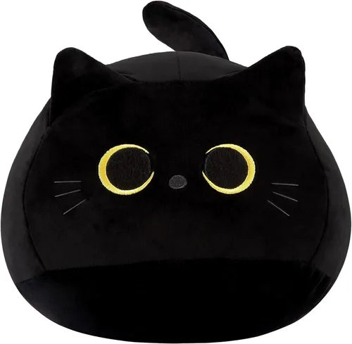Almohada de peluche de gato negro de 16 pulgadas, peluche de gato negro grueso, regalo de peluche suave para niños, niñas y adultos, regalo de