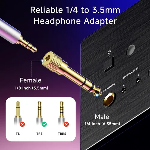 Miniatura 2 de Cable Matters Paquete de 2 adaptadores de auriculares de 1/4 a 1/8, adaptador de 0.250 in a 0.138 in macho a hembra, auriculares estéreo chapados